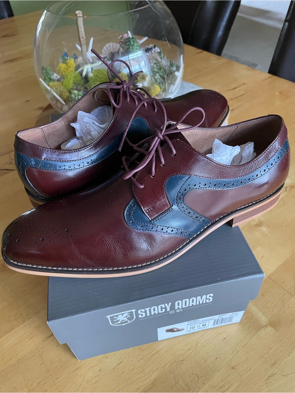 Stacy Adams Burgundy and Navy Two-Tone Wingtip Oxfords
